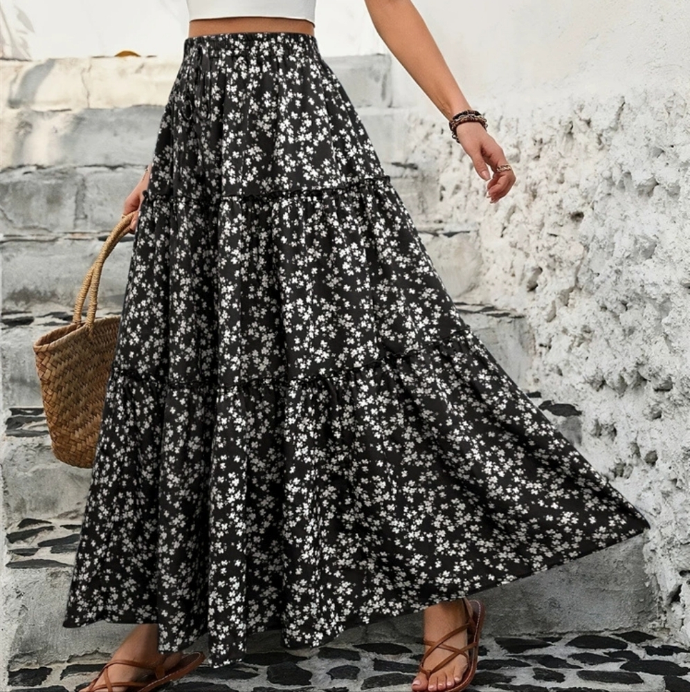 Wildflower Layers Maxi Skirt - Black
